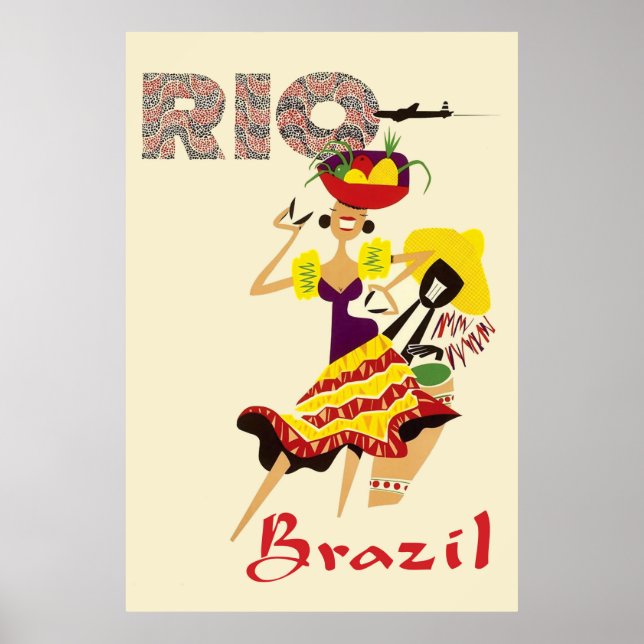 Affiche Rio, Brésil, Danseuse brésilienne avec batteur (Devant)