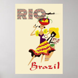 Affiche Rio, Brésil, Danseuse brésilienne avec tambour