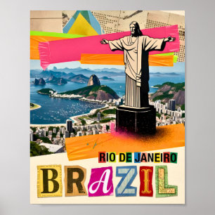Affiche Rio de Janeiro Brésil Collage Rétro Voyage