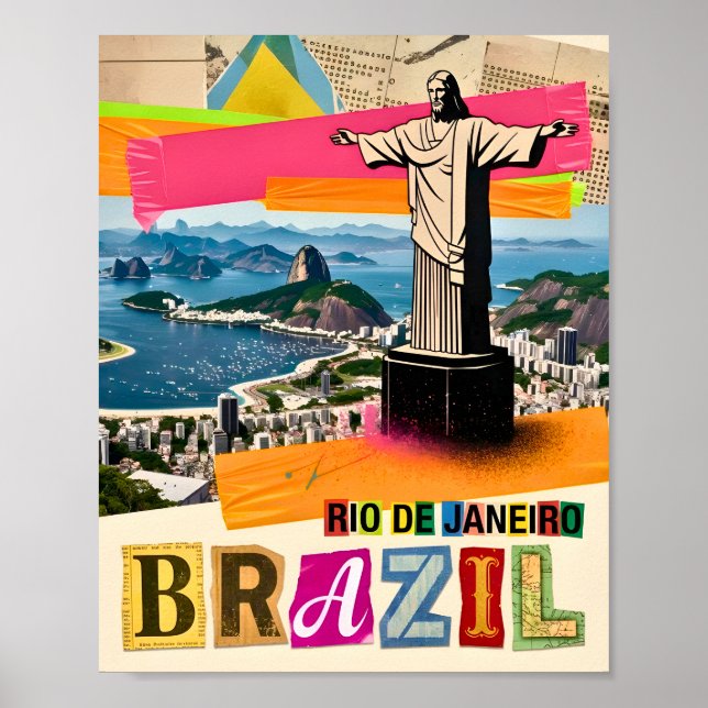 Affiche Rio de Janeiro Brésil Collage Rétro Voyage (Devant)