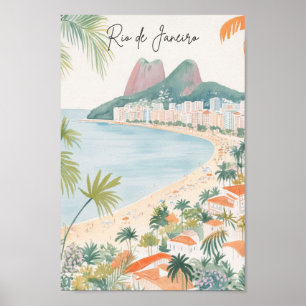 Affiche Rio de Janeiro Brésil Gouache Illustration Voyage