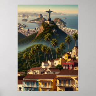 Affiche Rio De Janeiro Brésil Voyage Christ vintage