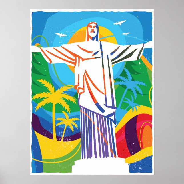 Affiche Rio de Janeiro Cristo Redentor Brésil coloré (Devant)