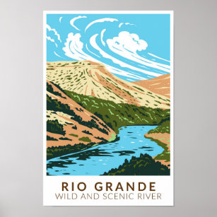 Affiche Rio Grande Rivière sauvage et Pittoresque Vintage