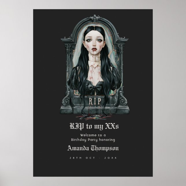 Affiche RIP à mes XX ans Invitation d'anniversaire gothiqu (Devant)