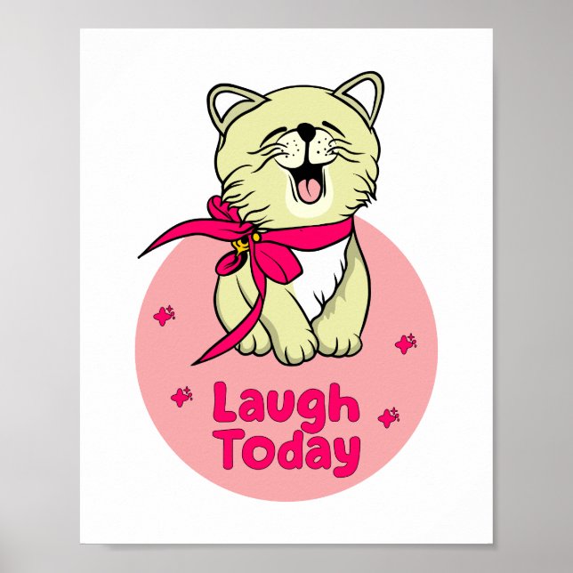 Affiche Rire aujourd'hui Kawaii heureux chat drôle rire (Devant)