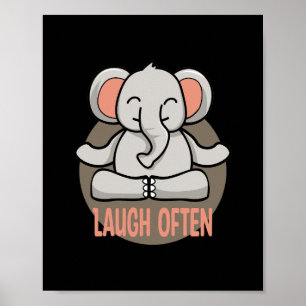Affiche Rire souvent Kawaii bébé éléphant faisant du yoga 
