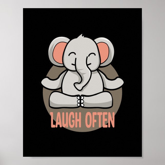 Affiche Rire souvent Kawaii bébé éléphant faisant du yoga  (Devant)