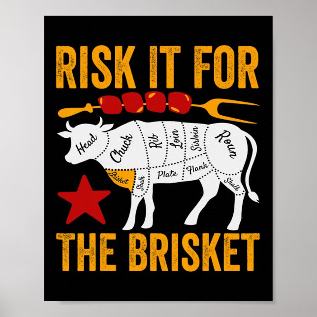 Affiche Risk It For The Brisket Funny Bbq Smoking Party Fa (Devant)