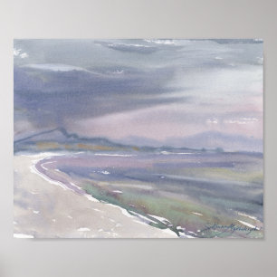 Affiche Rivage courbe tranquille et ciel gris aquarelle