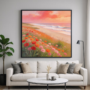 Affiche Rivage Cramoisi - Style de peinture au pastel d'ar
