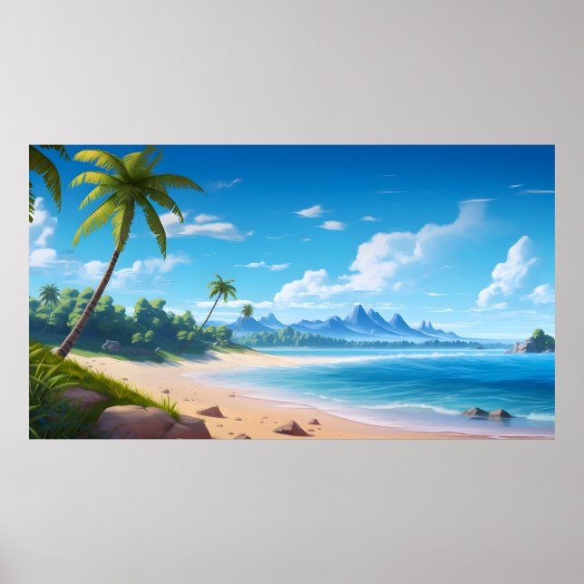 Affiche Rivage de plage sablonneuse de l'île de l'océan tr (Devant)