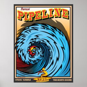 AFFICHE RIVAGE DU NORD D'HAWAÏ SURFANT