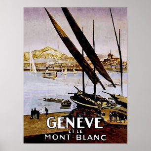 Affiche Rive d'un lac de Genève, Suisse
