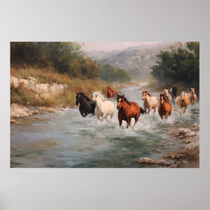 Affiche River Run Galloping Horses Art