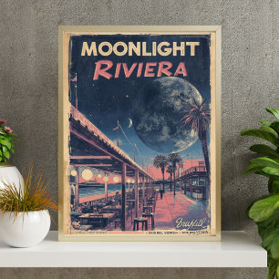 Affiche Riviera au Clair de Lune  Fantaisie Lunaire Promen