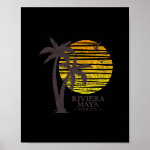 Affiche Riviera Maya Mexique Retro Coucher de soleil sur l