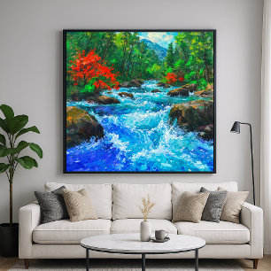 Affiche Rivière à travers la forêt - Style artistique impr