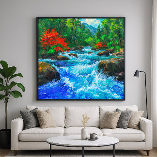 Affiche Rivière à travers la forêt - Style artistique impr