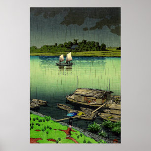 Affiche Rivière Arakawa sous la pluie de mai Kawase Hasui 