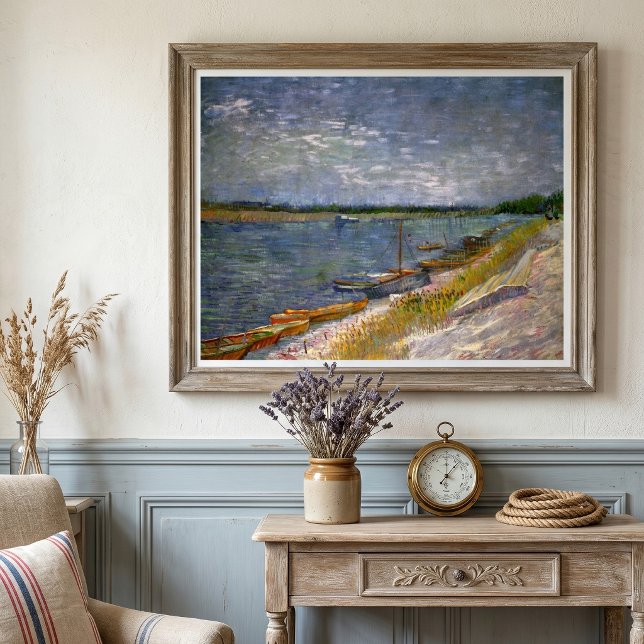 Affiche Rivière avec bateaux à rames par Vincent van Gogh (View of a River with Rowing Boats by Vincent van Gogh is vintage fine art post impressionism.)