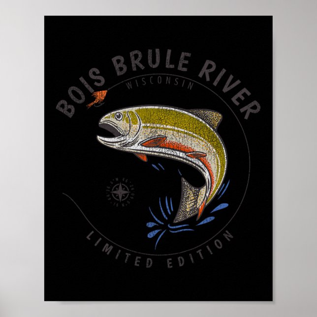 Affiche Rivière Bois Brule Wisconsin Pêche à la mouche Sou (Devant)