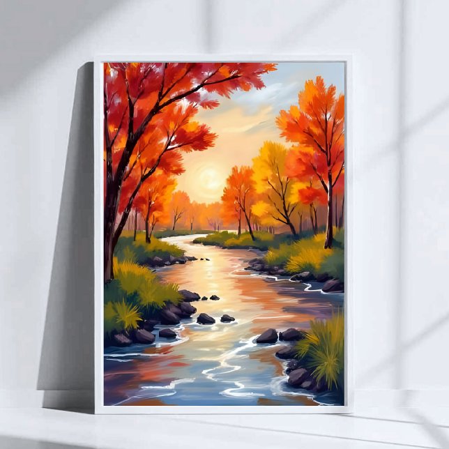 Affiche Rivière d'Automne | Aquarelle de la nature des feu (Créateur téléchargé)