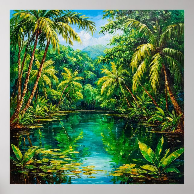 Affiche Rivière de la jungle tropicale entourée de verdure (Devant)