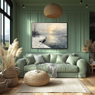 Affiche Rivière d'hiver paisible à Sunrise, Palette textur