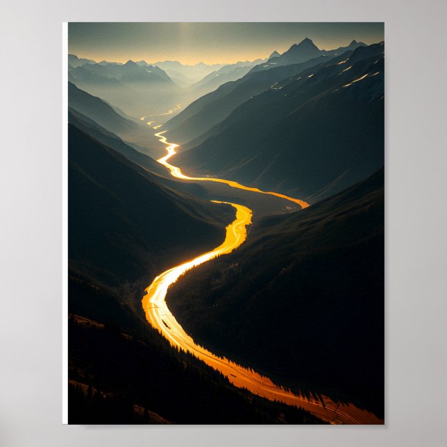 Affiche Rivière d'or au coucher du soleil : Mountain Se (Devant)