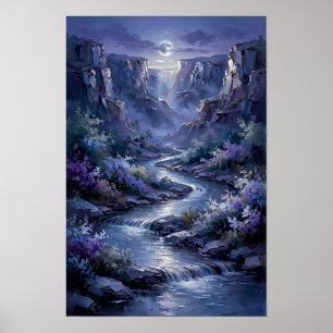 Affiche Rivière du Canyon au Clair de Lune - Nuit Bleue Vi