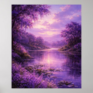Affiche Rivière enchantée sous un ciel pourpre