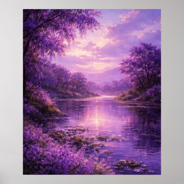 Affiche Rivière enchantée sous un ciel pourpre (Devant)