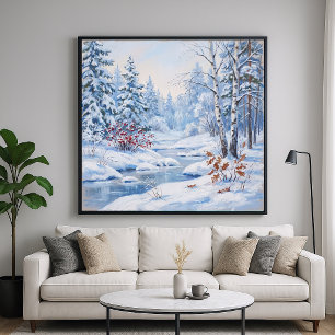 Affiche Rivière gelée - Style de peinture de paysage