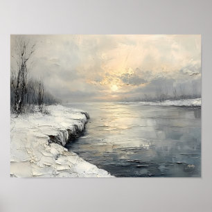 Affiche Rivière hivernale paisible au lever du soleil, pal