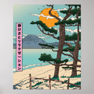 Affiche Rivière japonaise calme et relaxation.