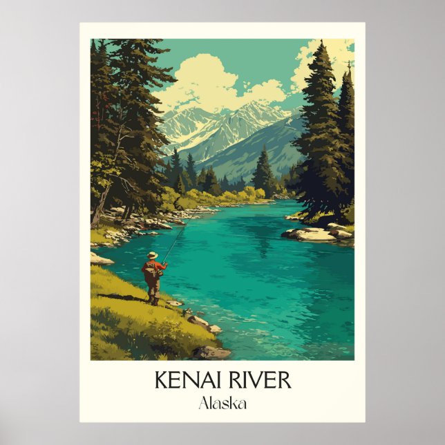 Affiche Rivière Kenai Alaska Pêche Désert (Devant)