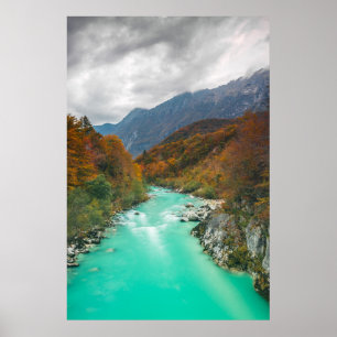 Affiche Rivière magique Soča jour d'automne nuageux Slovén