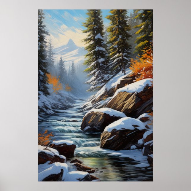Affiche Rivière neige à travers la forêt enchantée (Devant)
