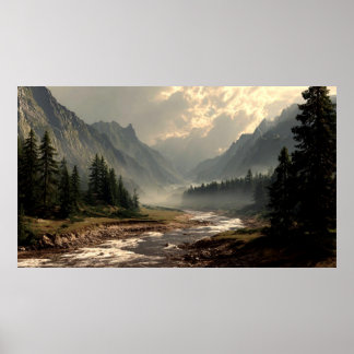 Affiche Rivière sereine coulant à travers la vallée de la