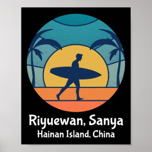 Affiche Riyuewan Sanya Hainan Île de Chine Surf Vintage
