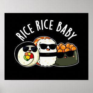 Affiche Riz Bébé Funny Sushi Roll Pun Dark BG