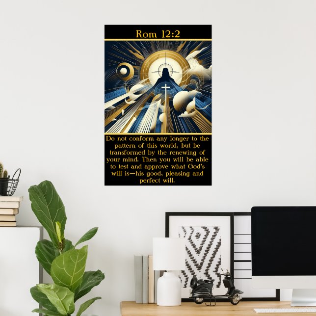 Affiche Rm 12:2 Lumière divine entoure Jésus (Bureau à domicile)