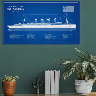 Affiche RMS Lusitania - Plan directeur des navires ABD