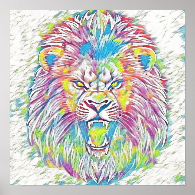 Affiche Roaring Pastel Rainbow Lion Art (Devant)