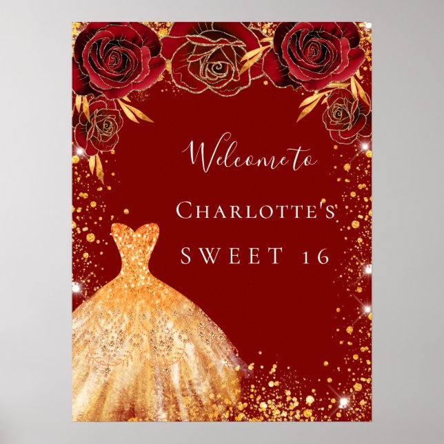 Affiche Robe à paillettes dorées rouges pour Sweet 16, acc (Devant)