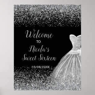 Affiche Robe Argent Faux Parties scintillant Douce 16 Bien