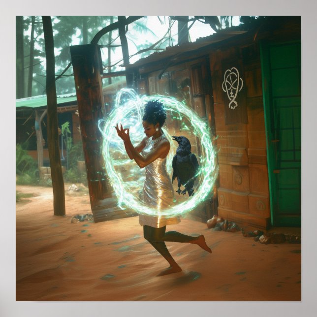 Affiche Robe Argent Prêtesse Witchy AI Art Matte Value (Devant)