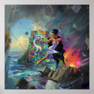 Affiche Robe Argent Prêtesse Witchy AI Art Matte Value