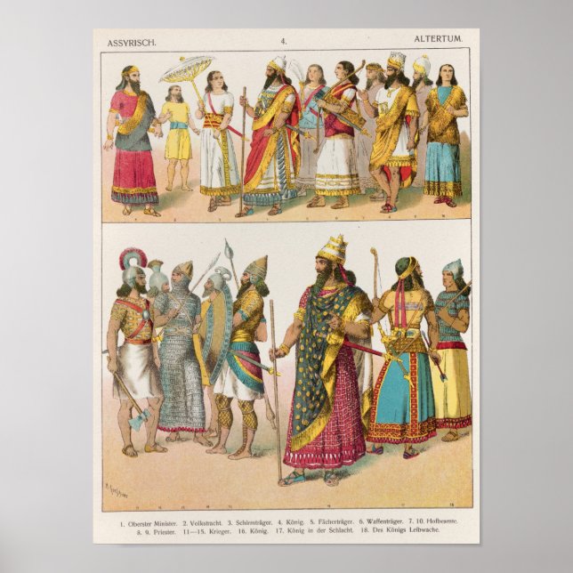 Affiche Robe assyrienne, de 'Trachten der Voelker', 1864 (Devant)